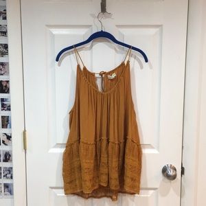 Mustard Embroidered String Tank Top